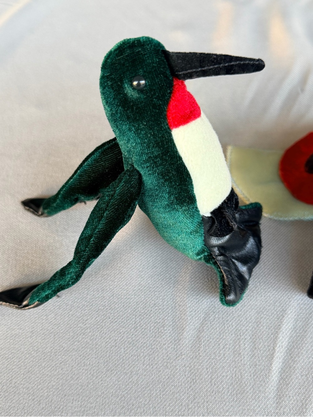 Green Velvet Hummingbird Rabbit and Lady Bug Plush Finger Puppets